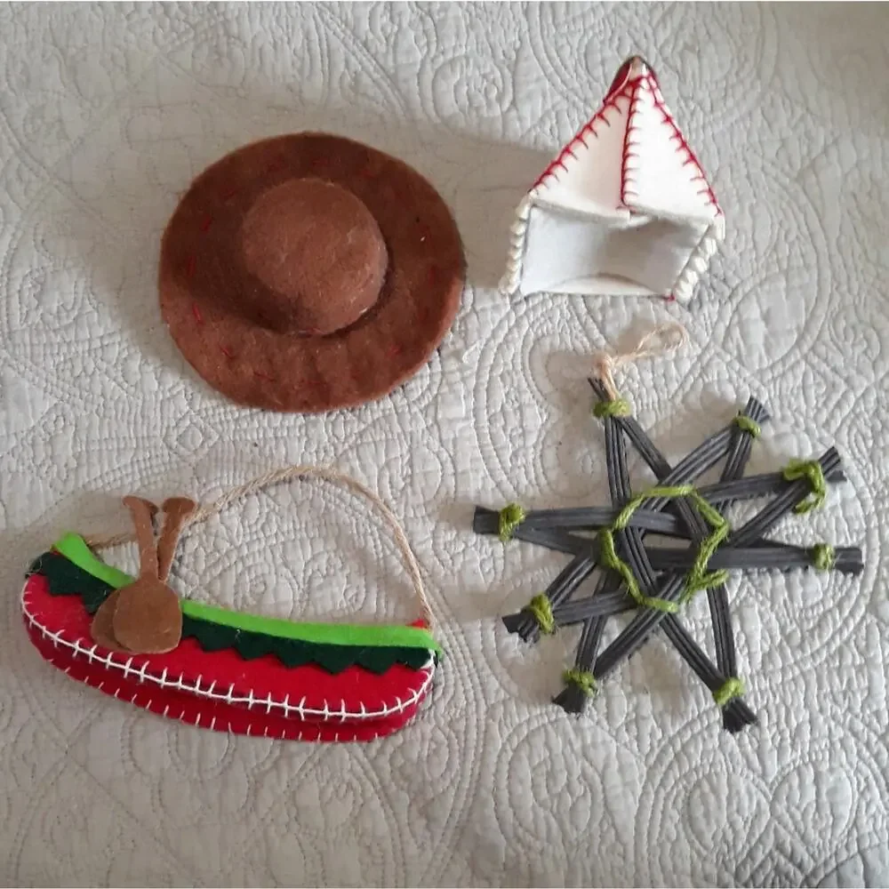 Unbranded Christmas Ornaments Unisex OS Multi Color Felt Rustic Camping 4pc Set